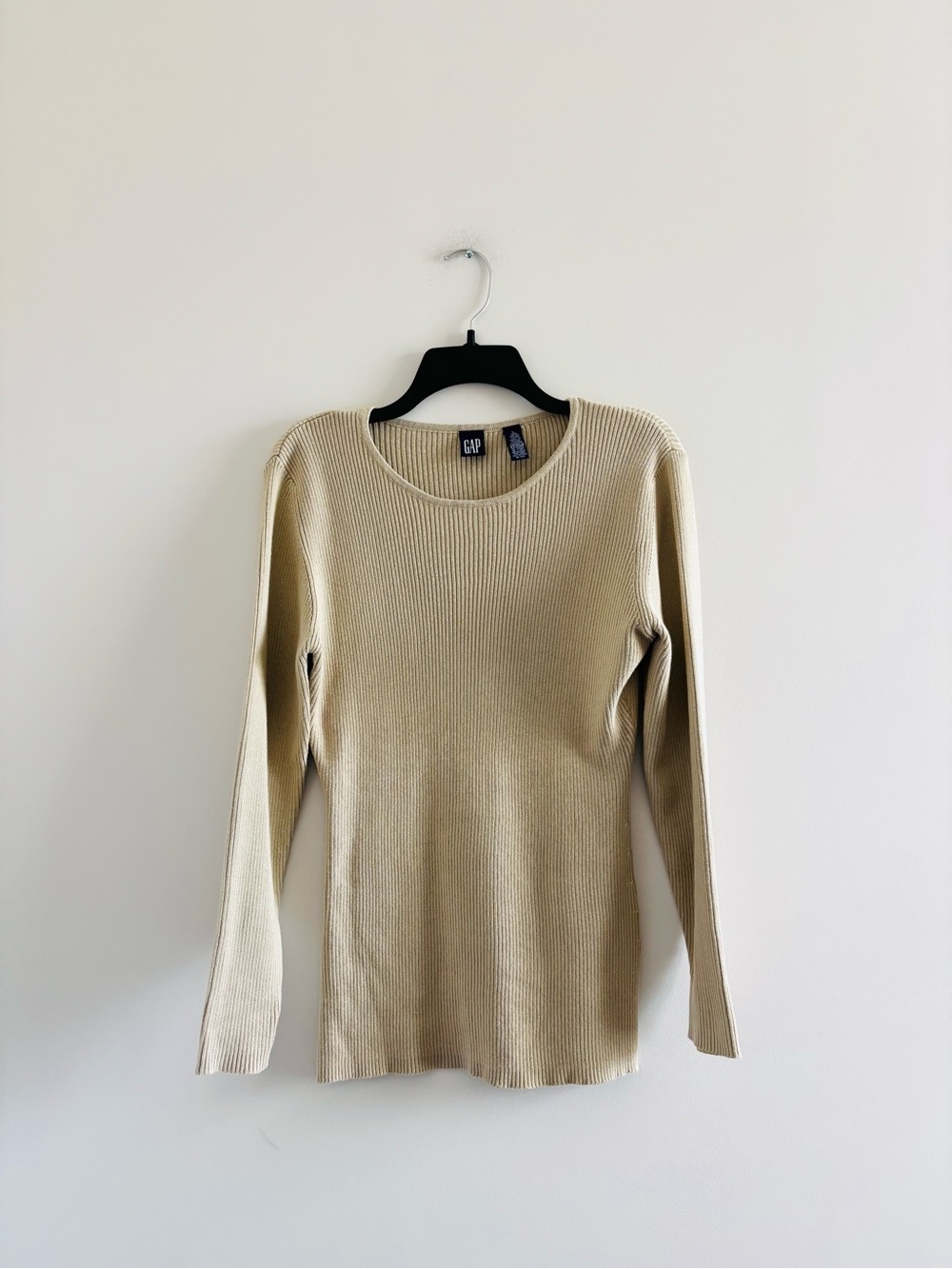 VTG 90s GAP Sweater Beige Ribbed Knit Cotton Long Sleeve Womens L Minimalist